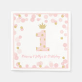 プリンセスピンク金ゴールドグリッタークラウンファースト誕生日 スタンダードカクテルナプキン (正面)