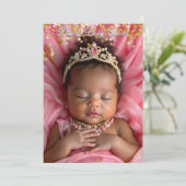 プリンセスピンク金ゴールドベビーガールシャワーエスニックティアラ 招待状 (スタンド正面)