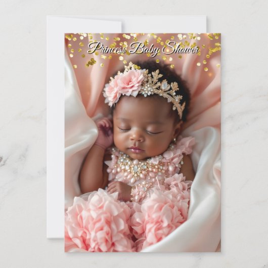 プリンセスピンク金ゴールドベビーガールシャワーエスニック 招待状 (正面)