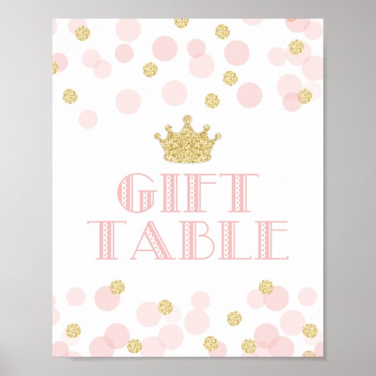 プリンセスピンク金ゴールドベビーシャワーギフトテーブルサイン ポスター (正面)