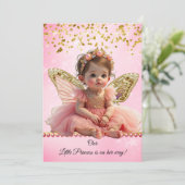 プリンセスピンク金ゴールド蝶かわいい赤ちゃんシャワー 招待状 (スタンド正面)