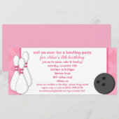 プリンセスピンク ロールオーバー ボウリング バースデーパーティー 招待状 (正面/裏面)