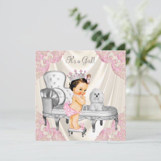 プリンセスファンシーベビーシャワーアイボリーピンクチェア 招待状 (スタンド正面)