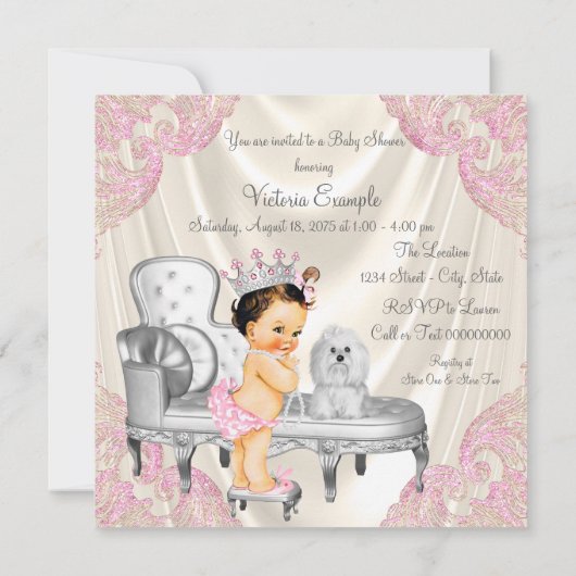 プリンセスファンシーベビーシャワーアイボリーピンクチェア 招待状 (裏面)