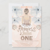プリンセスファーストバースデーパーティベージュグリッター 招待状 (正面)