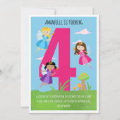 プリンセスフェアリーガールの4歳の誕生日パーティー 招待状 (正面)