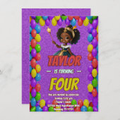 プリンセスフェアリータ王室のーかわいらし誕生日招待状 招待状 (正面/裏面)