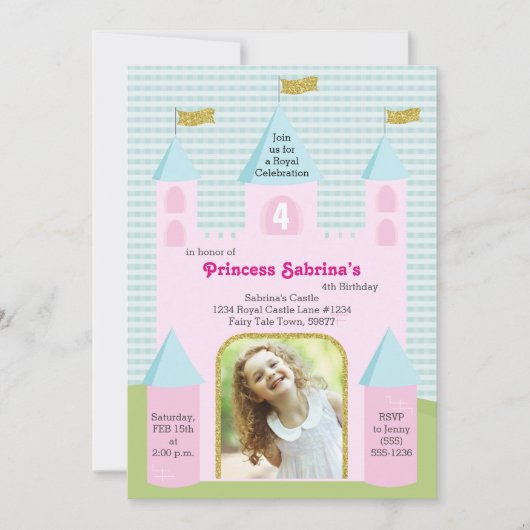 プリンセスフォトバースデーパーティーキャッスル 招待状 (正面)