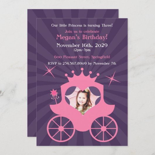 プリンセスフォト誕生日招待状 招待状 (正面/裏面)