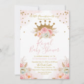 プリンセスフローラピンク&金ゴールドベビーシャワー招待状 招待状 (正面)