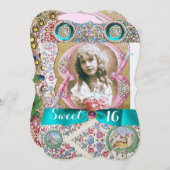 プリンセスフローラ甘い16誕生日パーティーと宝石 招待状 (正面/裏面)