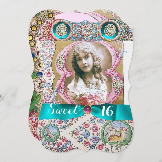 プリンセスフローラ甘い16誕生日パーティーと宝石 招待状 (正面/裏面)