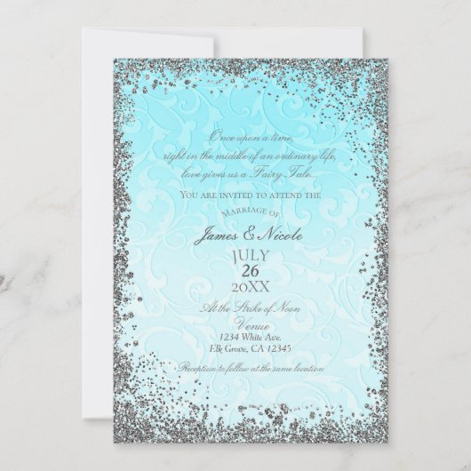 プリンセスブルーシルバエレガントーストーリ結婚ブック 招待状 (正面)