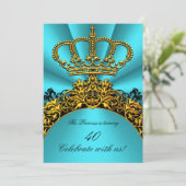 プリンセスプリンスキングクイーン金ゴールドティール(緑がかった色)誕生日 招待状 (スタンド正面)