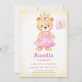 プリンセスベアーピンクの女の子の誕生日招待状 招待状 (正面)
