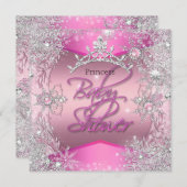 プリンセスベイビーシャワーの女の子ピンクシルバーの雪の結晶2 招待状 (正面/裏面)