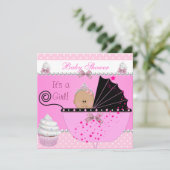 プリンセスベイビーシャワーガールピンクカップケーキスプリンクル 招待状 (スタンド正面)