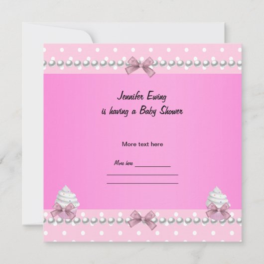 プリンセスベイビーシャワーガールピンクカップケーキスプリンクル 招待状 (裏面)