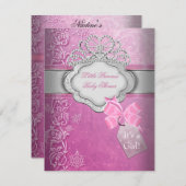 プリンセスベイビーシャワーガールピンクティアラプリンセス 招待状 (正面/裏面)