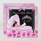 プリンセスベイビーシャワーガール アフリカ系アメリカ人 招待状 (正面/裏面)