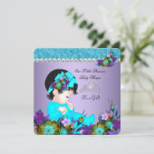 プリンセスベイビーシャワーガール ティールブルー パープル 3 招待状 (スタンド正面)