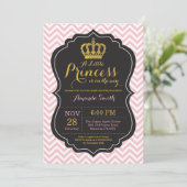 プリンセスベイビーシャワー招待状 ピンクとゴールド 招待状 (スタンド正面)