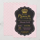 プリンセスベイビーシャワー招待状 ピンクとゴールド 招待状 (正面/裏面)