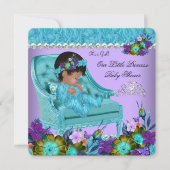 プリンセスベイビーシャワー ガール パープル ティール ブルー チェア 2 招待状 (正面)