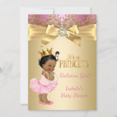 プリンセスベイビーシャワー ピンク ゴールド バレリーナ エスニック 招待状 (正面)
