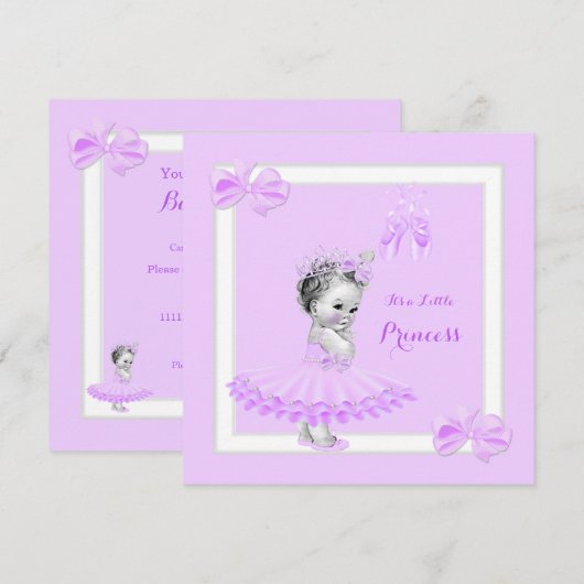 プリンセスベイビーシャワー 可愛い女の子 ライラック チュチュ 招待状 (正面/裏面)