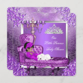 プリンセスベイビーシャワー 可愛い赤ちゃん女の子 パープル 招待状 (正面/裏面)