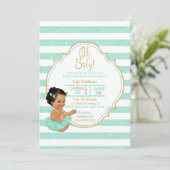 プリンセスベビーガールミントツツストライプゥー金ゴールドグリッター 招待状 (スタンド正面)