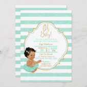 プリンセスベビーガールミントツツストライプゥー金ゴールドグリッター 招待状 (正面/裏面)