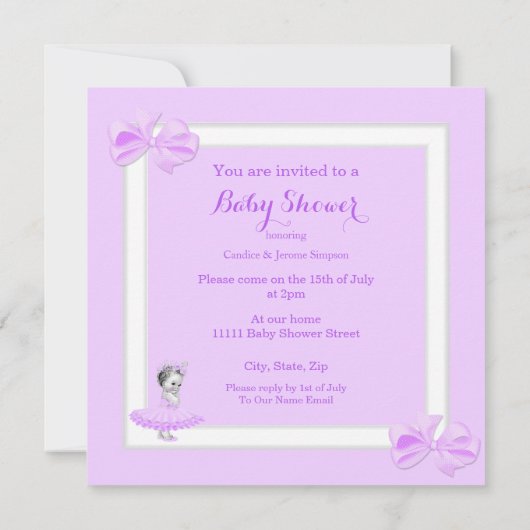 プリンセスベビーシャワーかわいい女の子の薄紫ツツ 招待状 (裏面)