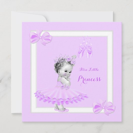 プリンセスベビーシャワーかわいい女の子の薄紫ツツ 招待状 (正面)