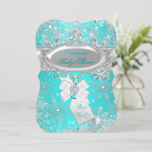 プリンセスベビーシャワーアクアブルーウィンターワンダーランド 招待状 (スタンド正面)