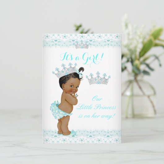 プリンセスベビーシャワーアクアホワイトティアラエスニック 招待状 (スタンド正面)