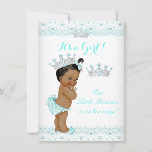 プリンセスベビーシャワーアクアホワイトティアラエスニック 招待状 (正面)