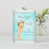 プリンセスベビーシャワーアクアレースティアラブロンドベビー 招待状 (スタンド正面)