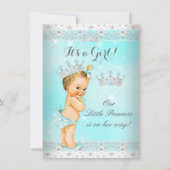 プリンセスベビーシャワーアクアレースティアラブロンドベビー 招待状 (正面)