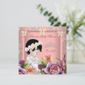 プリンセスベビーシャワーガールコーラルピンクローズティアラ 招待状 (スタンド正面)