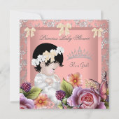 プリンセスベビーシャワーガールコーラルピンクローズティアラ 招待状 (正面)