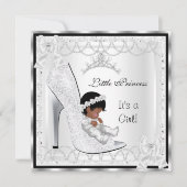 プリンセスベビーシャワーガールシルバーホワイトシューズ3 招待状 (正面)