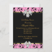 プリンセスベビーシャワーガールダマスクブラックピンク 招待状 (裏面)