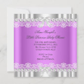 プリンセスベビーシャワーガールティアラレースラベンダー 招待状 (裏面)