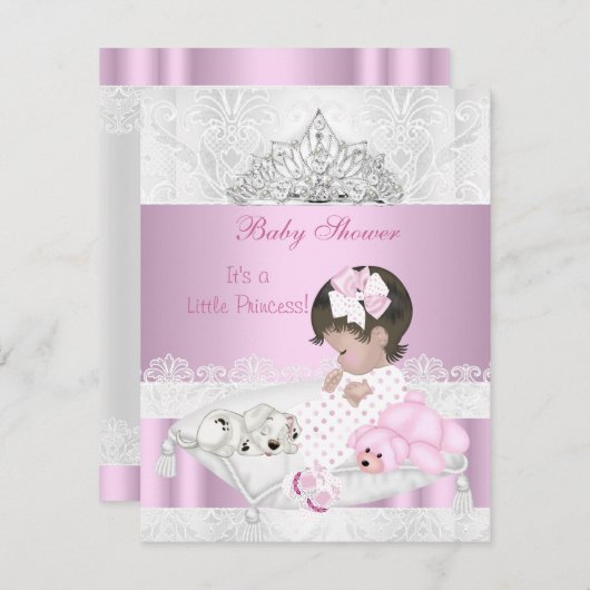 プリンセスベビーシャワーガールティアラレース 招待状 (正面/裏面)