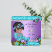 プリンセスベビーシャワーガールティール（緑がかった色）ブルーパープルダマスク 招待状 (スタンド正面)