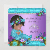 プリンセスベビーシャワーガールティール（緑がかった色）ブルーパープルダマスク 招待状 (正面)