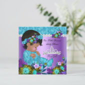 プリンセスベビーシャワーガールティール（緑がかった色）ブルーパープルニュー 招待状 (スタンド正面)