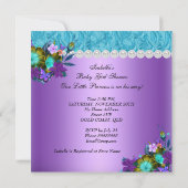 プリンセスベビーシャワーガールティール（緑がかった色）ブルーパープルニュー 招待状 (裏面)